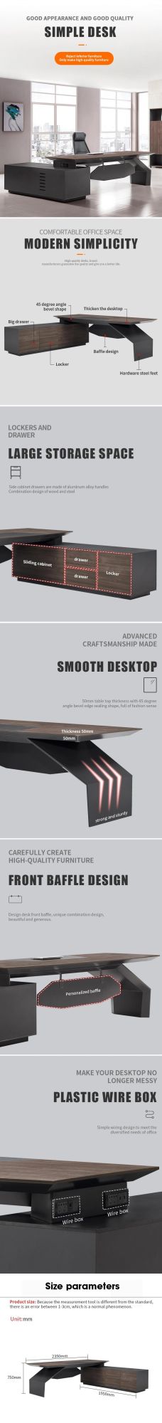 New Modern Melamine MDF Furniture L Shaped Wooden Manager Boss CEO Desk Executive Office Table