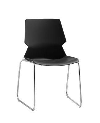 Black Color Plastic Shell for Seat and Back Chromed Finished Sled Base No Arms Stacking Chair