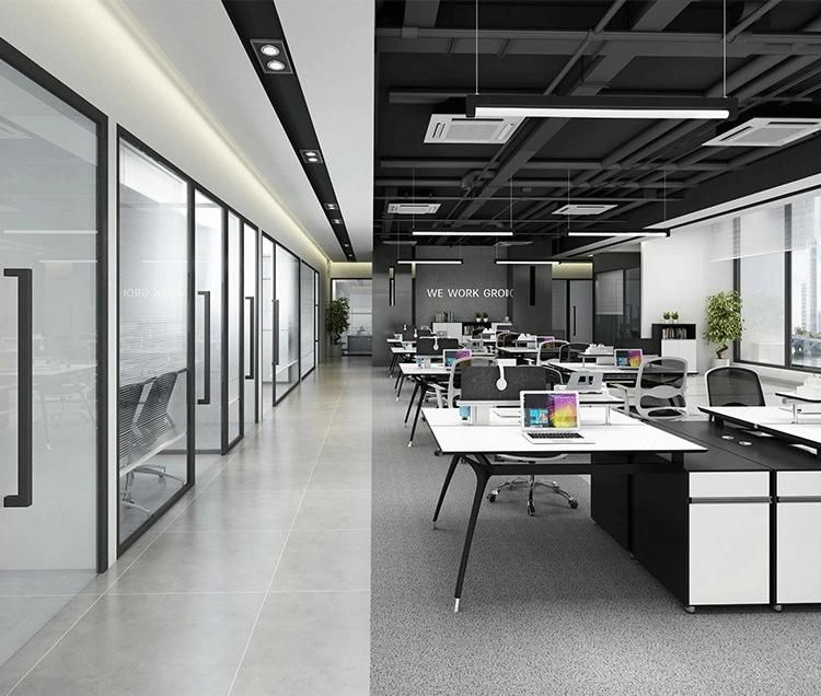 Modern Steel Legs Office Furniture Partition Wooden Melamine 4 Seats Workstation