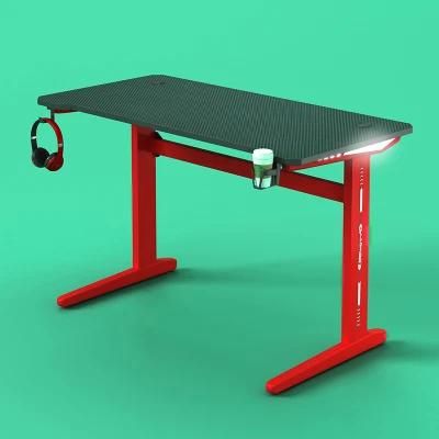 Gaming Table Gaming Desk with RGB Mouse Pad &amp; Power Outlet, Carbon Fiber Surface Gamer Desk with Monitor Stand