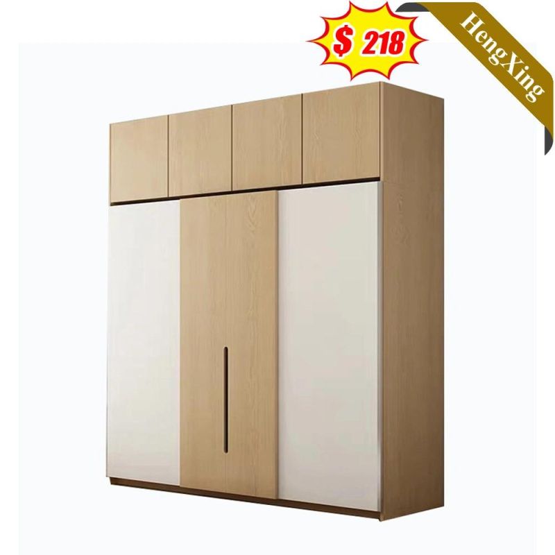 Modern Nordic Style Log Color Bedroom Furniture Sliding Door Wooden Storage Wardrobe