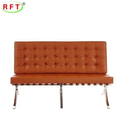 Popular Light Brown Genuine Leather PU Office Furniture Reception Room Sofa