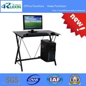 Glass Office Desk with CPU Stand and X Steel Frame (RX-D1156)