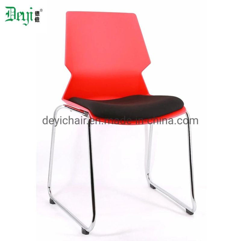 Red Color PP Chrome Sled Frame Stackable for 4PCS with Foot Pads Conference Chair