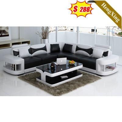 Modern Home Living Room Furniture Wooden Frame Black and White Color PU Leather Fabric Sofa Set Large Size L Shape Function Sofas