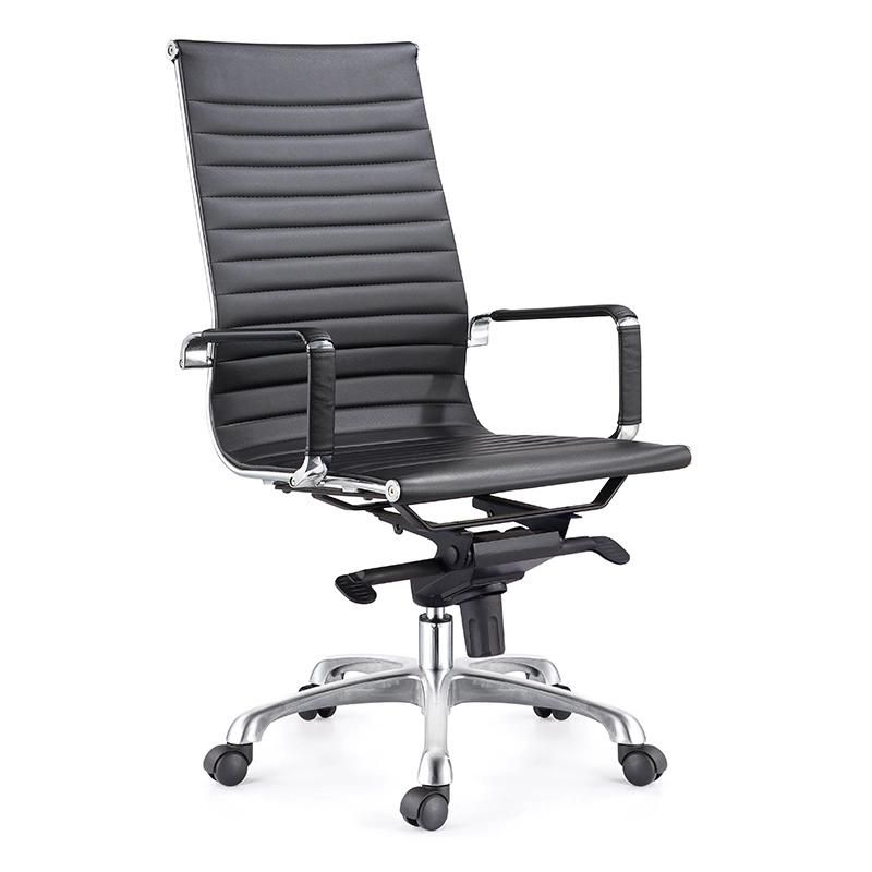 Executive Black Swivel Leather Office Chair with Chromed Frame