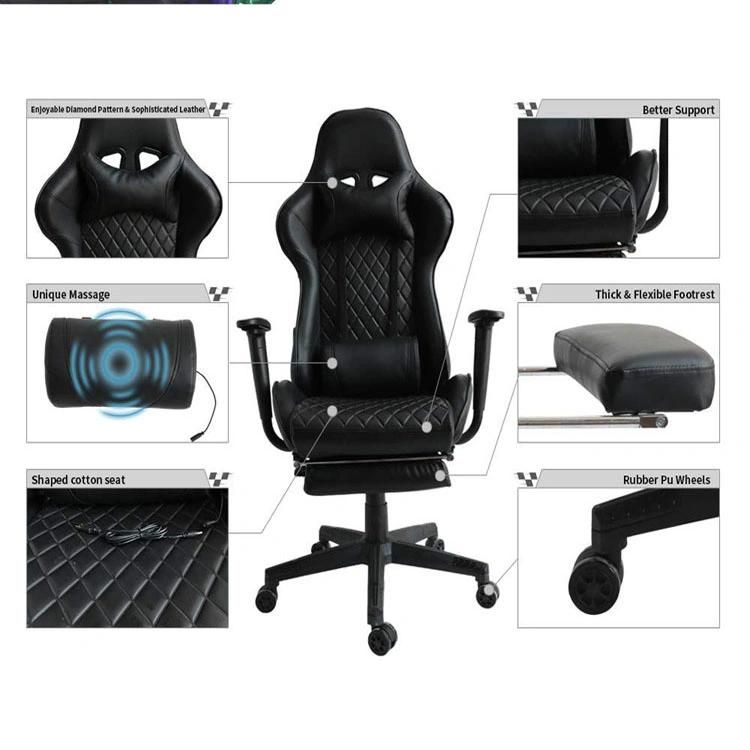 (AIHUA) Wholesale OEM Gaming Chair with Rectractible Footrest, Lumbar Support and Headrest