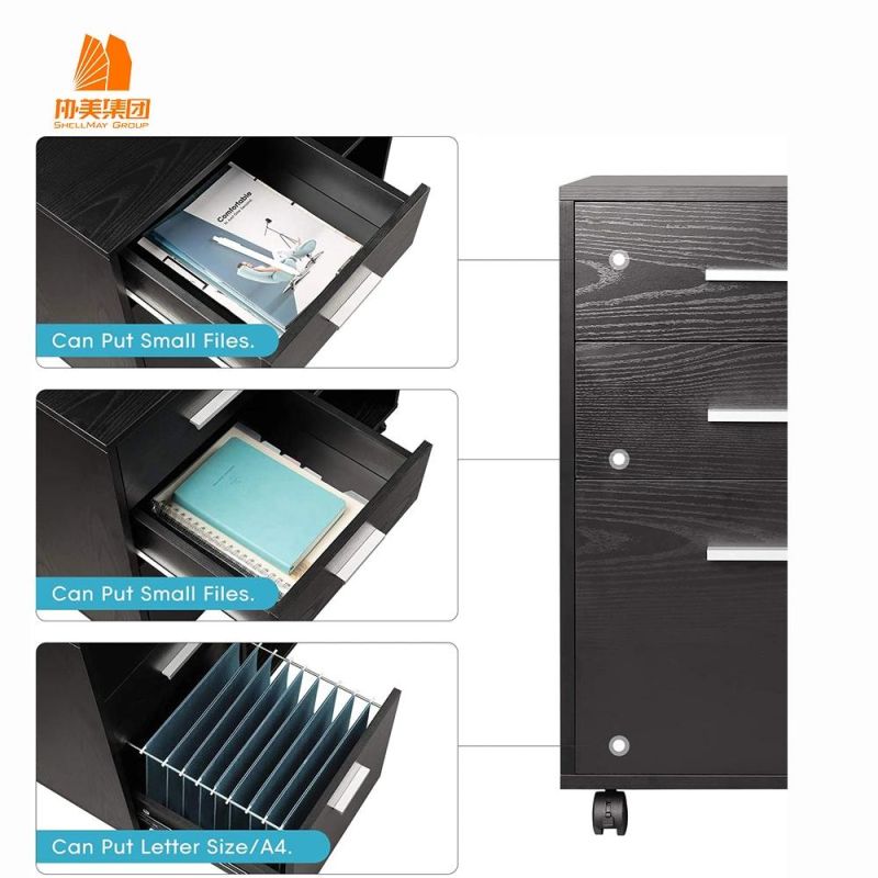 Small Office Filing Cabinet with Five Wheels and Three Drawers