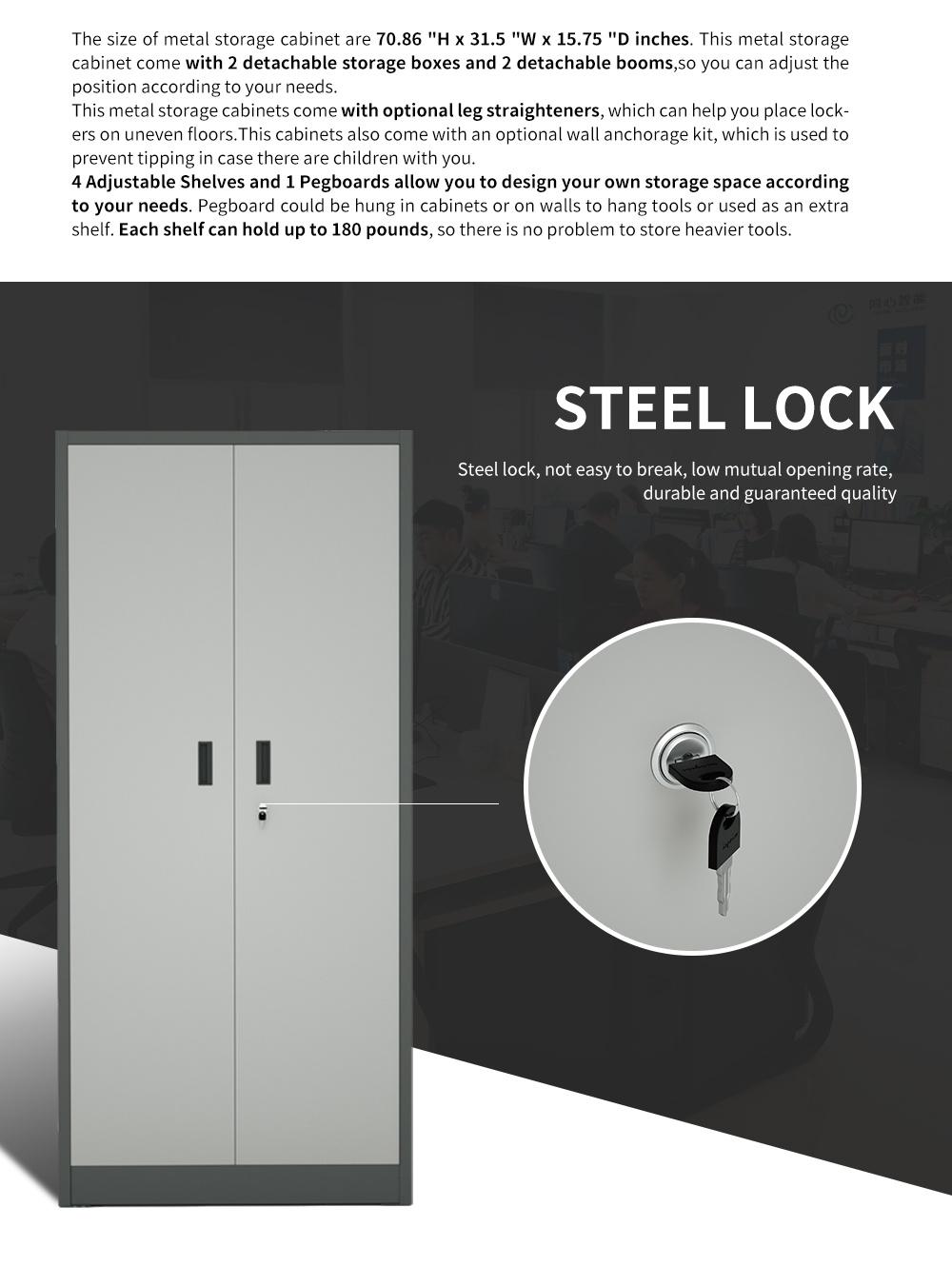 Metal Storage Cabinet Lockable Doors and Adjustable Shelves Great Steel Locker for Garage, Kitchen Pantry, Office and Laundry Room