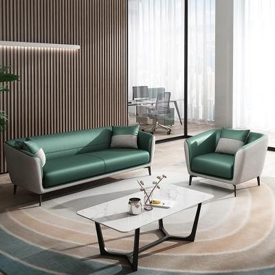 Gracious Retro Green and Gray PU Business Type Leather Couch for Reception Area