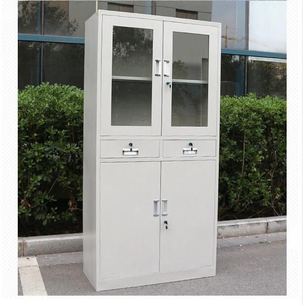 up Glass Door Down Metal Door Cupboard with Two Drawers