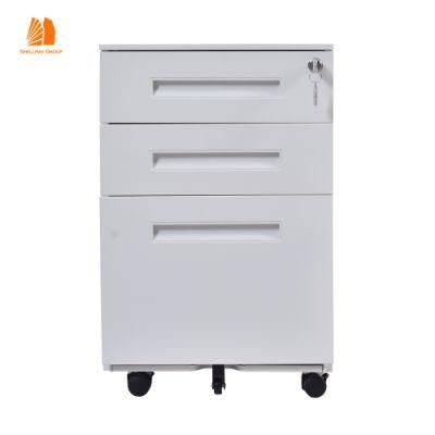 Recessed Handle Steel Filing Cabinet Metal Mobile Pedestals Cabinet 3 Drawers