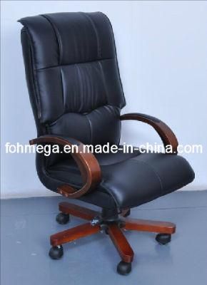 Wooden Executive Chair, High Back Leather Swivel CEO Chair