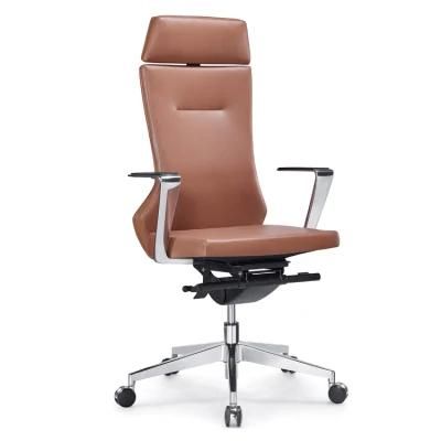 Modern High Back Genuine Leather Manager Chair with Aluminum Armrest