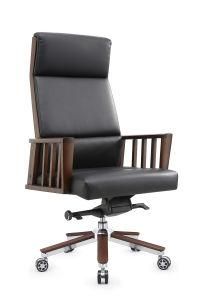 Chinese Furniture Chairs High Back Leather Office Chair with Wooden Armrest A1802-1