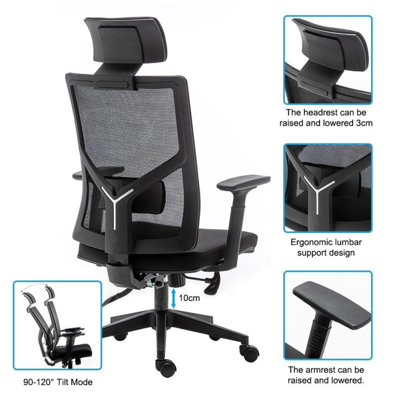 Home and Office Furniture China Manufacture Factory Wholesale Executive Mesh Back Task Swivel Modern Chair with Adjustable Arms and Adjustable Lumbar Support
