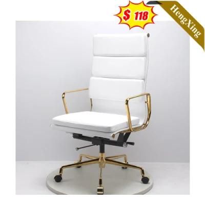 Luxury Office Furniture White Color PU Leather Chairs Stainless Steel Metal Legs Chair