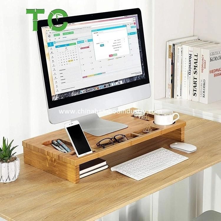 Customized Bamboo Monitor Stand Riser Desk Organizer Computer Monitor Riser Stand