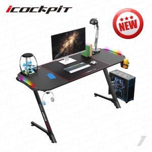 Icockpit Carbon Fiber Texture Professional Large PC Computer Table RGB LED Lights Gaming Desk