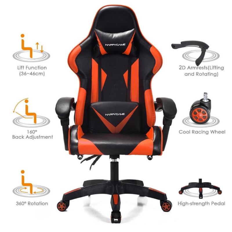 Leather Reclining Swivel Gaming Chair with Wheels