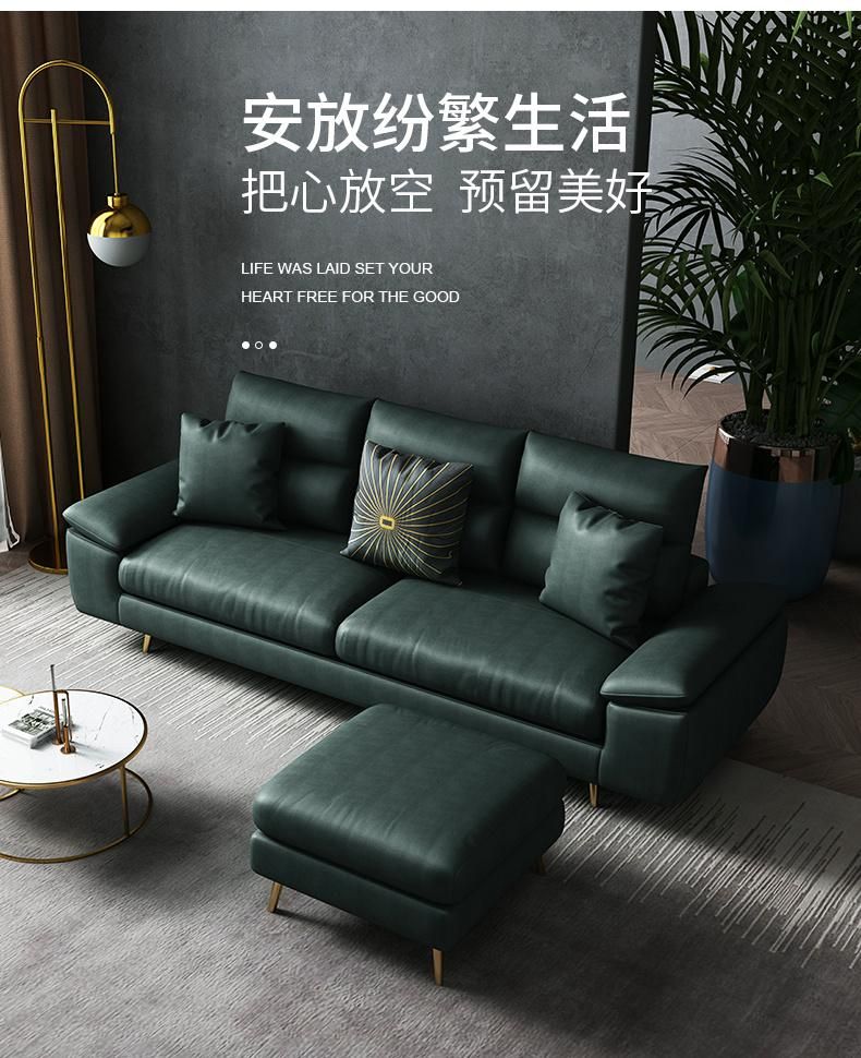 Chinese Factories Sell Classic Spacious Luxury Green Leather Sofas