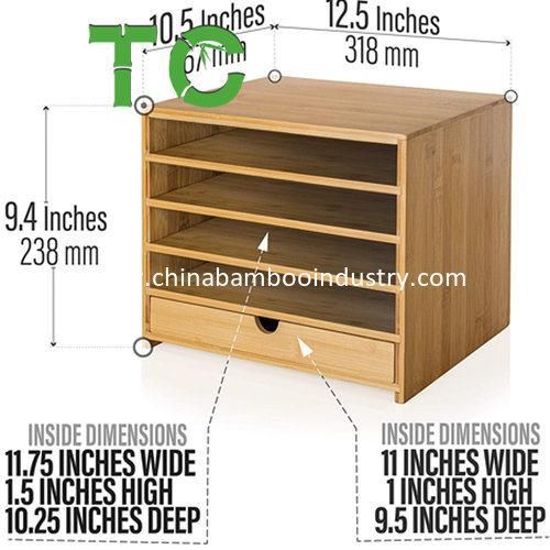4-Tier Bamboo File Organizer with Single Pull-out Drawer Bamboo Desk File Organizer