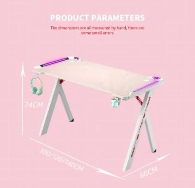 Elites Hot Sale Pink Series Customize Logo Gaming Desk with RGB Light Computer Table Gaming Desk