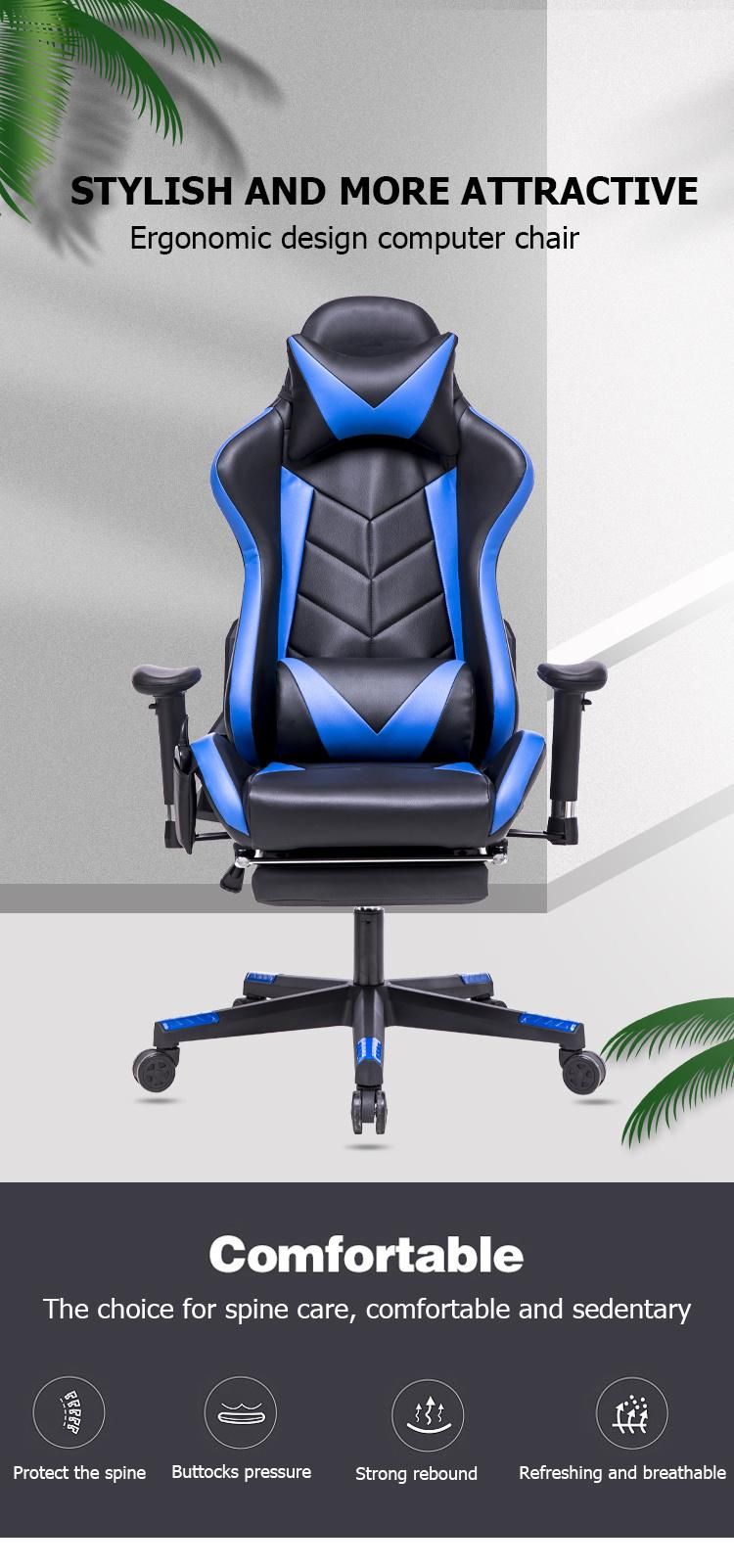 Medior Adjustable Full Back Massage Game Office Chair, PVC Leather and Cotton Padding, Steel Frame Structure