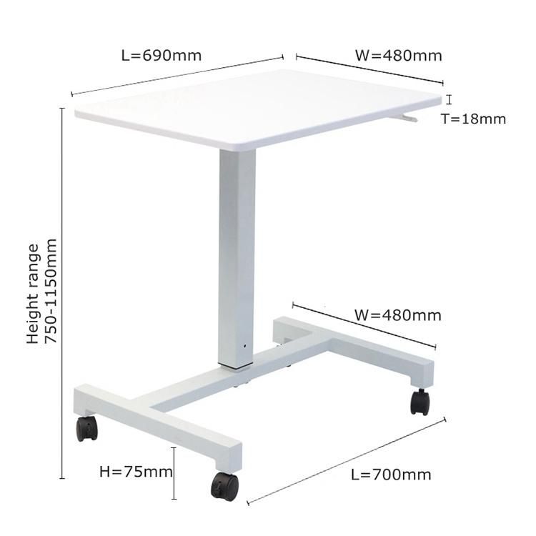 Pneumatic Sit-Stand Height Adjustable Rolling Laptop Cart Mobile Desk Workstation