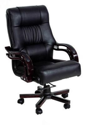 Leather Executive Chair Wooden Base Swivel Office Chair with Wood Frame