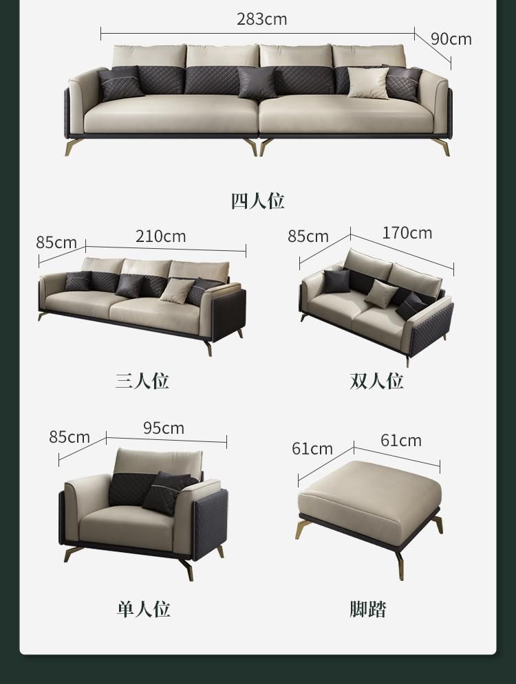 Luxury High-Grade Leather 1 Seat 2 Seat Sofa Set with Gold Sofa Leg