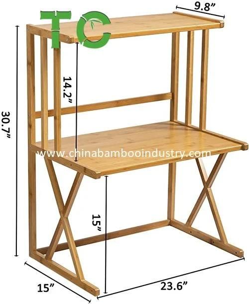 Wholesale 2 Tiers Bamboo Desk Organizer Shelf Desktop Printer Stand Holder with Storage Wood Printer Stand