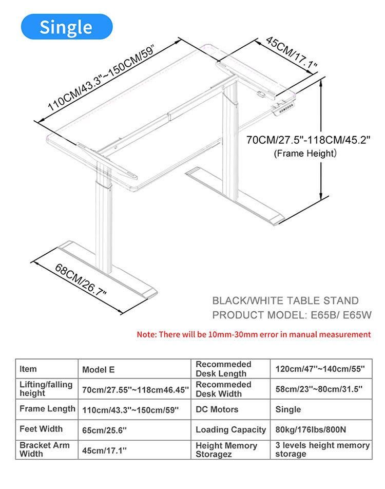 Anti-Collision Single Motor Electric Standing Adjustable Standup Desk Electric Height Adjustable Table Leg