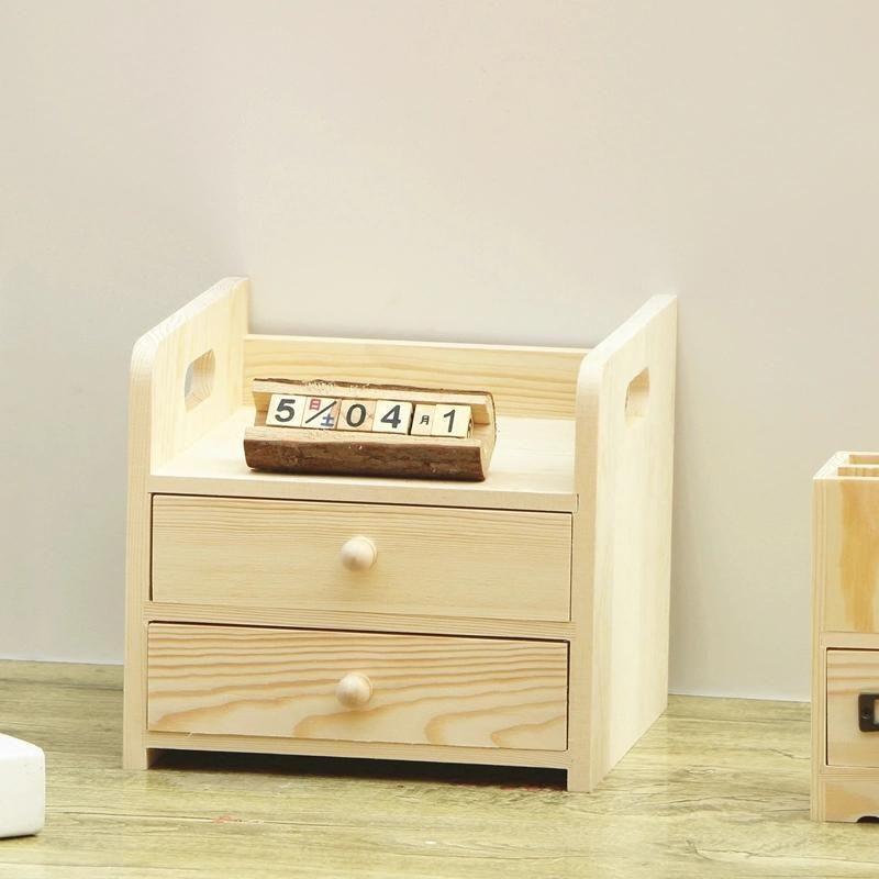 2 Drawer Kitchenware Unfinished Wood Storage Box Mini Cabinets Lattice