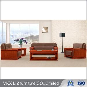 Luxury Office Furniture Teak Solid Wood Leather Sofa Seating (S941)