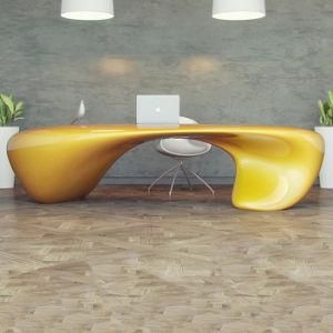 Q004 Custom Fiberglass Elegant Desk Design, Luxury Office Reception Desk Table Salon Gold