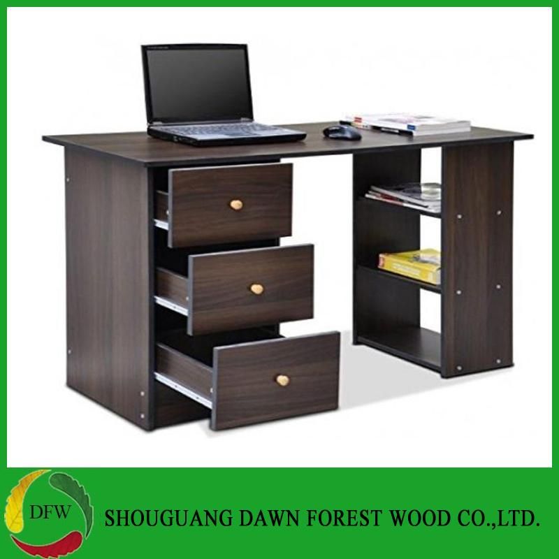 Brown Wood Computer Desk with Drawers and Storage Shelf Home Office