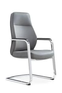 Grey Meeting Guest Chromed Shelf Visitor Laptop PU Manager Chair