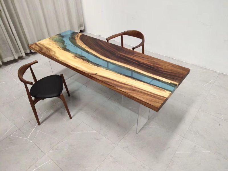 Resin & South American Walnut Wood River Style Table Top