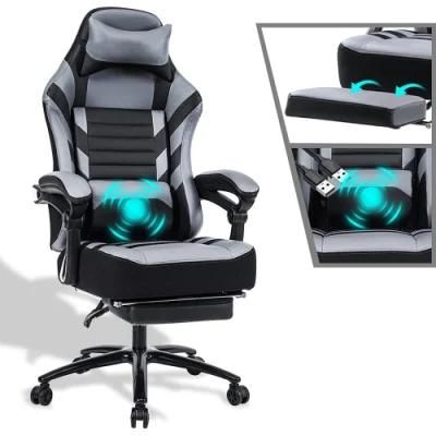 Massage Lumbar Support Office Gaming Chair with Footrest