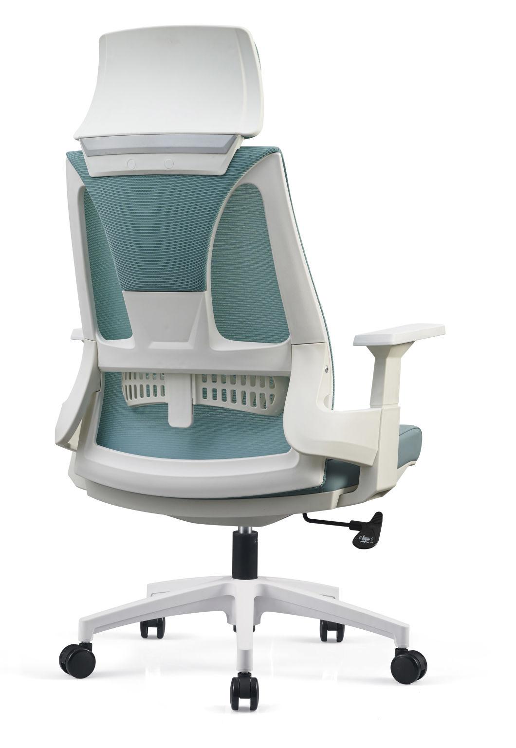 White Fabric Movable Headrest Armrest Comfortable Office Chairs Meeting Chairs