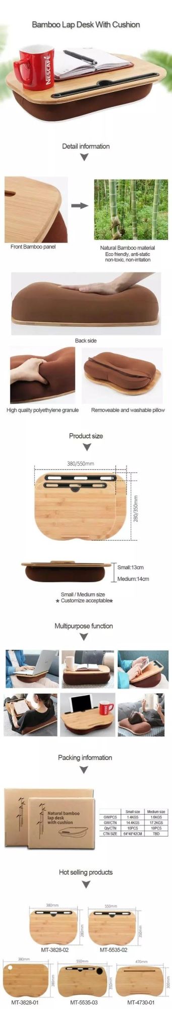High Quality Bamboo Computer Laptop Bed Tray Bamboo Laptop Lap Desk
