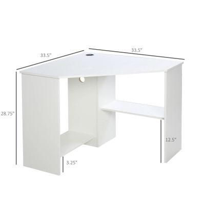 Modern Indoor Corner Laptop Desk W/ Multiple Shelf Design &amp; Strong Build White