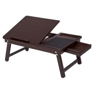 Bamboo Laptop Desk Adjustable Portable Breakfast Serving Bed Tray with Tilting Top Drawer Dark Brown