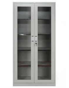 Knock Down Light Grey Metal Cupboard Glass Door Steel Office Storage Cabinet