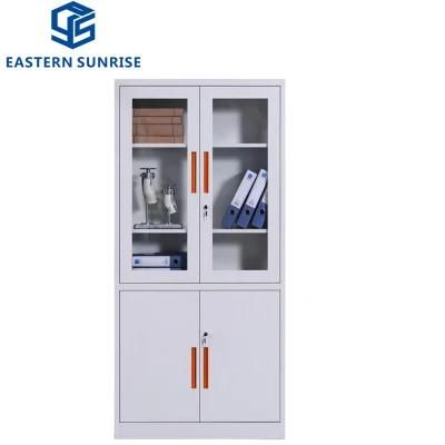 Hot Sale File Filling Cabinet Lower Metal Door Upper Glass Door with Movable Shelf Inside