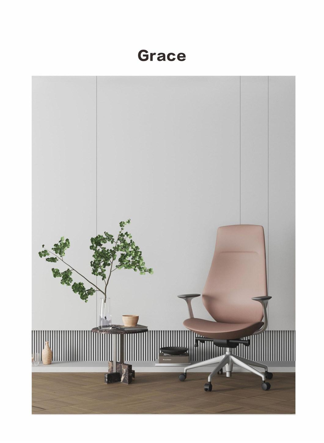 High Fashion Unique PU Leather Fabric Ergonomic Aluminum Executive Manager Home Office Swivel Chair