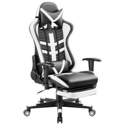White Comfortable PVC Leather Reclining Gaming Chair with Footrest
