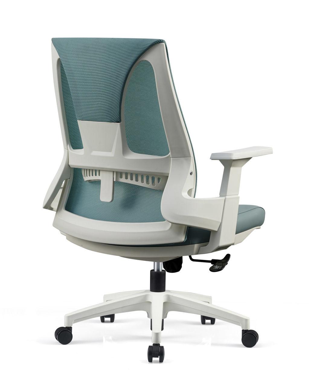 White Fabric Movable Headrest Armrest Comfortable Office Chairs Meeting Chairs