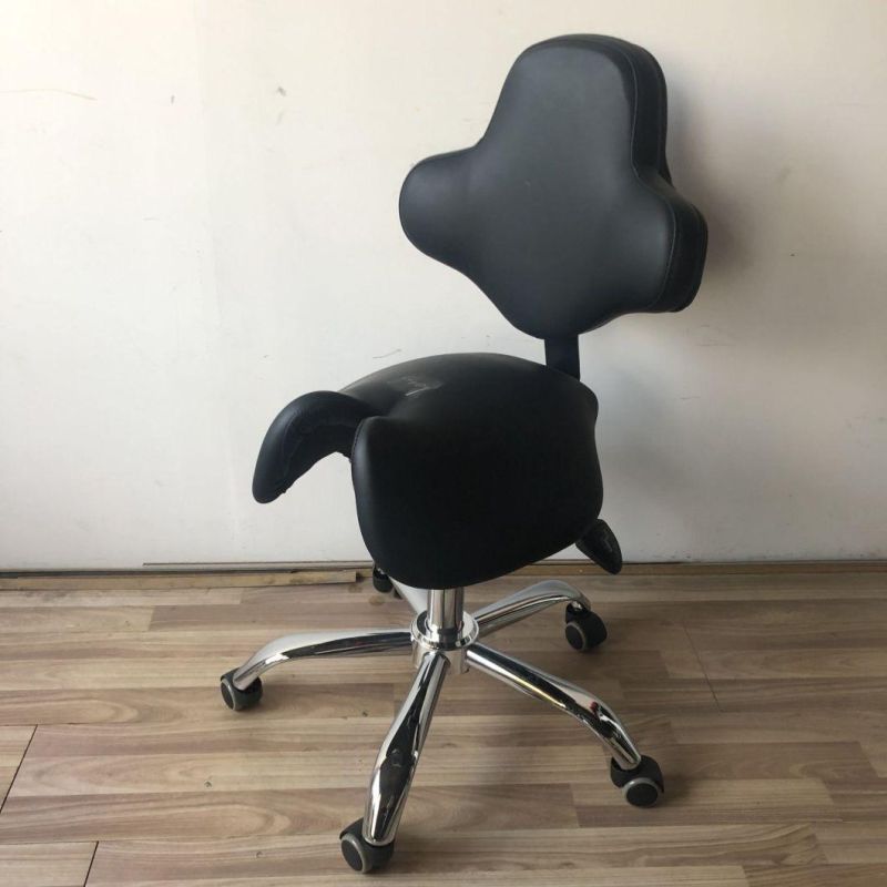 Rolling Saddle Stool with Backrest Height Adjustable Ergonomic Design Office Chair with Wheels for Beauty Salon Medical